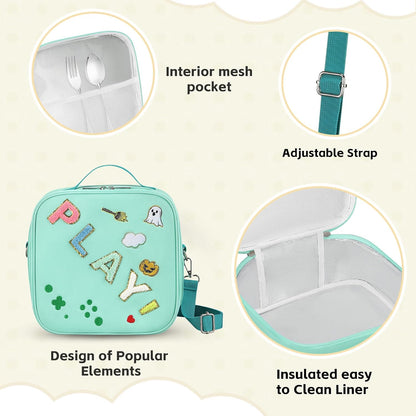 Kids Lunch Box for Kids Insulated Reusable Lunch Bag Tote Durable Children Leak-proof Lunchbox with Adjustable Shoulder Strap for School Daycare Travel Picnic (Navy - 3D Dinosaur)