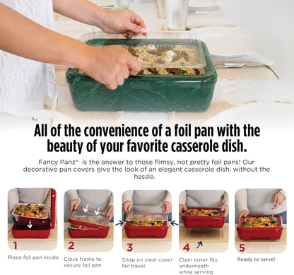 Fancy Panz Red Classic Aluminum Foil Pan Carrier with Secure Latch Lid - Reusable Casserole Carrier for Half Size Pans - Food Transport Holder for Potlucks, Parties, Tailgates & Entertaining