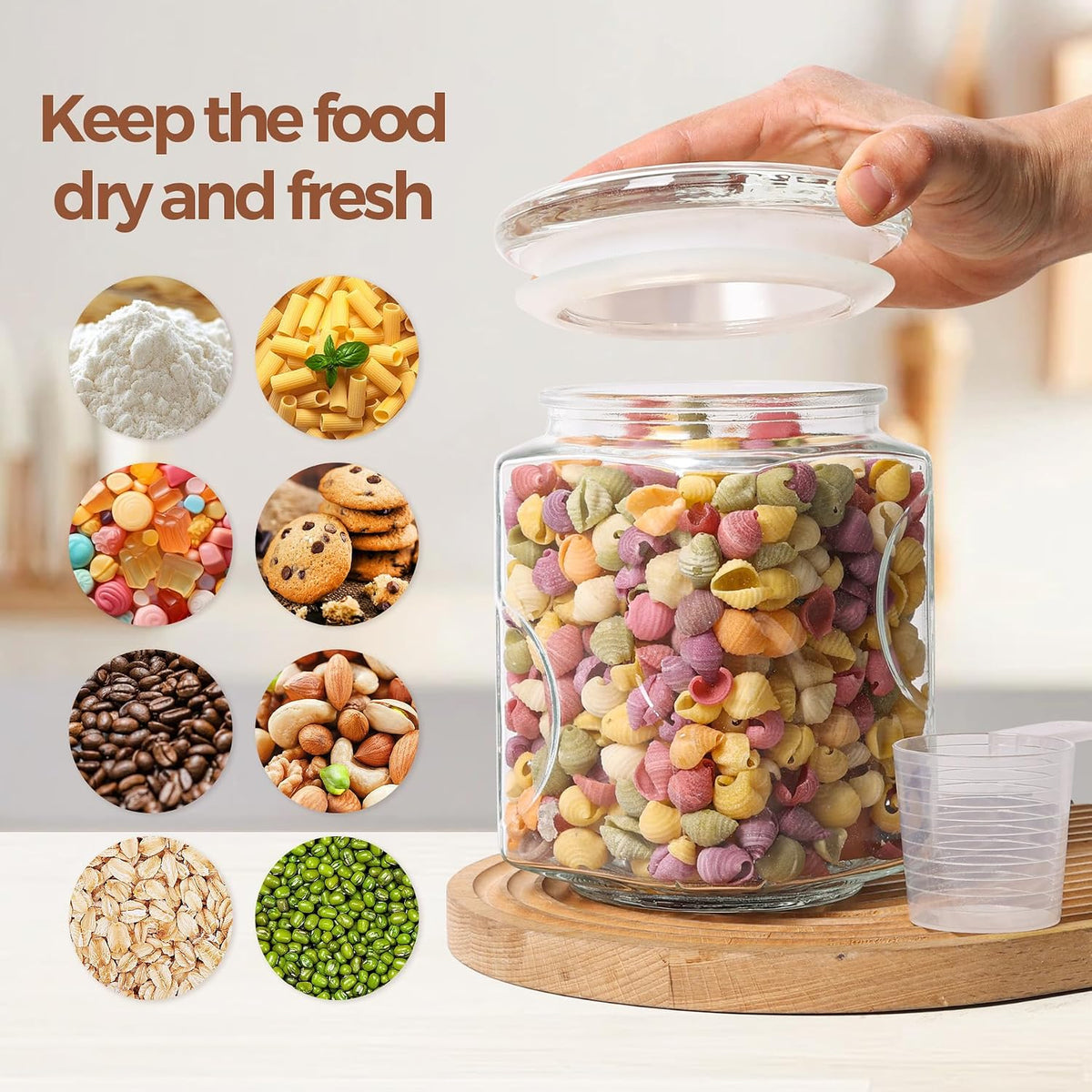 ComSaf Large Square Glass Pantry Jar with Lid 78 oz Wide Mouth | Flour sugar rice, Pasta cereal, Laundry detergent, Pantry organization, Large capacity, Cabinet organization, Dry goods