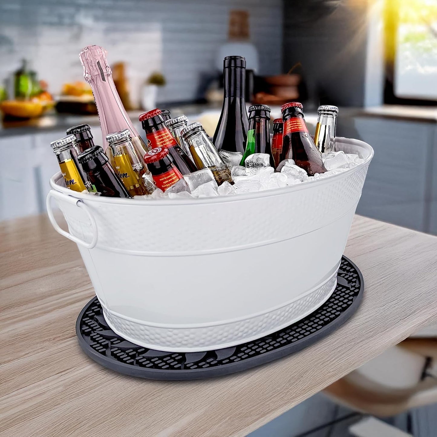 BREKX Stainless Steel Beverage Tub, 15 Quarts (4 Gallon), Rust-Proof, Oval, Multi-Use, Champagne Bucket for Mimosa Bar Supplies, Wine Cooler Bucket, Built for Years of Celebrations