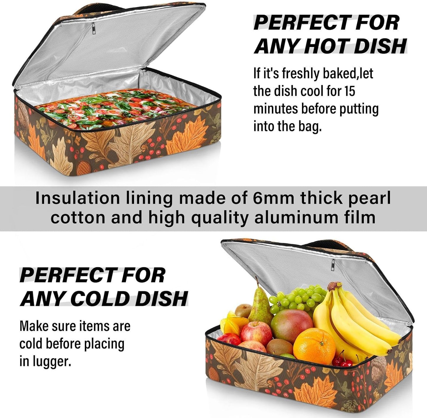 Casserole Carriers for Hot or Cold Food Reusable Casserole Dish Carrier Insulated Thermal Large Capacity Durable Perfect for Party Camping Family Gatherings Yellow Fish - Colors A