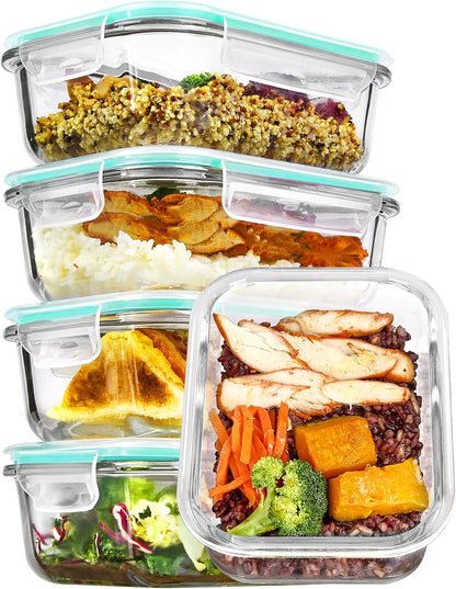 Vtopmart 10 Pack 35oz Glass Food Storage Containers with Lids, Meal Prep Containers, Airtight Reusable Lunch Container Set, Safe for Oven, Microwave, Freezer, and Dishwasher, Grey