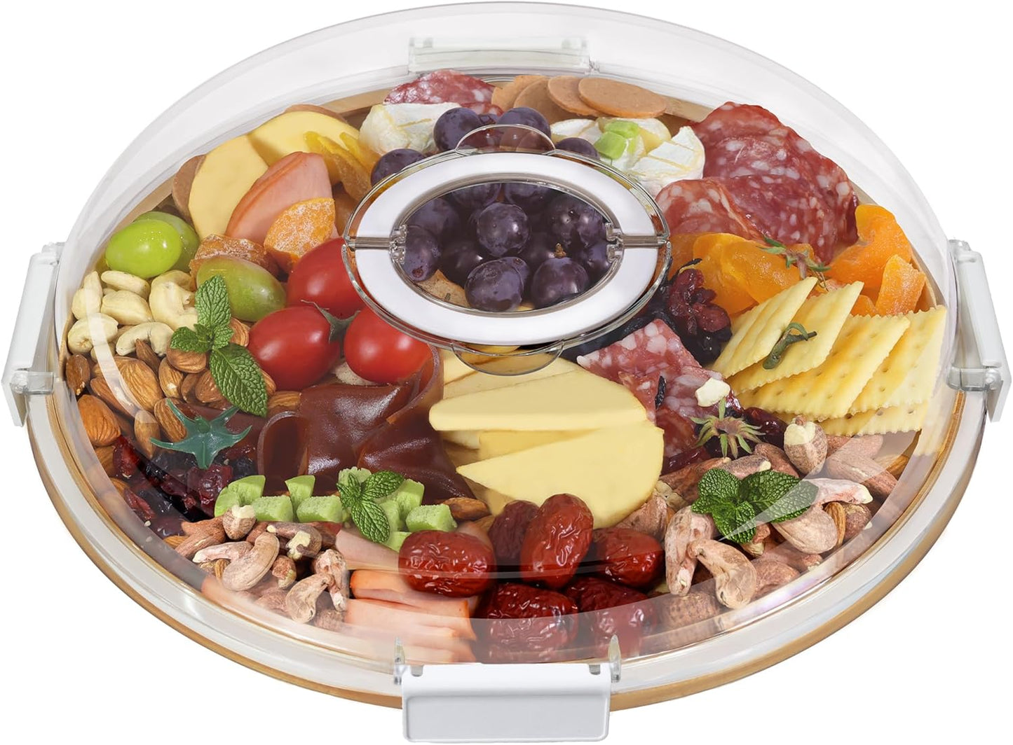 Renmxj Charcuterie Board with Clear Lid, Picnic Portable Cheese Board Charcuterie Boxes, Meat Fruit Serving Tray Platter, House Warming Gifts New Home, Gifts for Women (White, 5 Compartments)