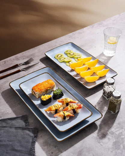 Famiware Serving Platter, Rectangular 15.67/14.1/12.6inch Serving Dishes for Entertaining, Microwave Dishwasher Safe, Stoneware Serving Trays for Party, Turkey, Cheese, Ocean Series, Cappuccino White
