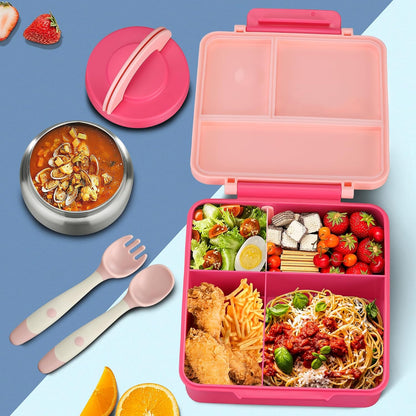 Itslife Bento Lunch Box for Kids with 8oz Soup Thermo&Lunch Bag, Leak-Proof Lunch Food Containers with 4 Compartment, Hot Food Insulated Food Jar for Kids School (Green)