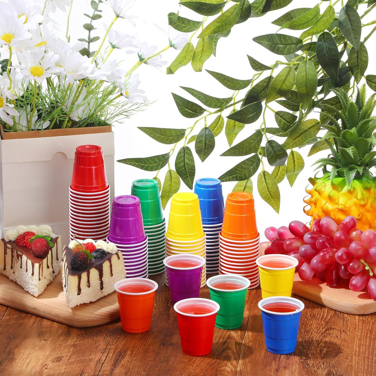 Roshtia 100 Pack 2 oz Plastic Shot Cups, Mini Disposable Shot Glasses 2 oz Wedding Party Cups for Bridal Shower Wedding Party, Beer Taste Serving, Snacks(Black, Gold)
