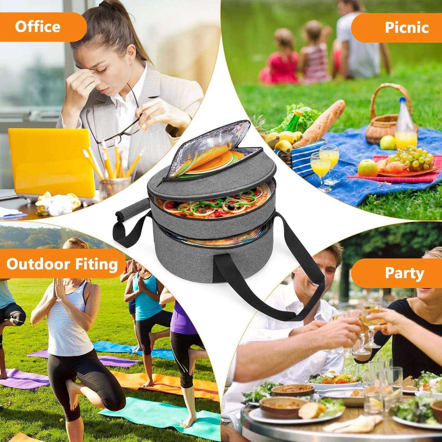 Trunab Insulated Round Casserole Carrier for Hot or Cold Food - Double Decker Pie Carrier for Picnics, Camping & Parties