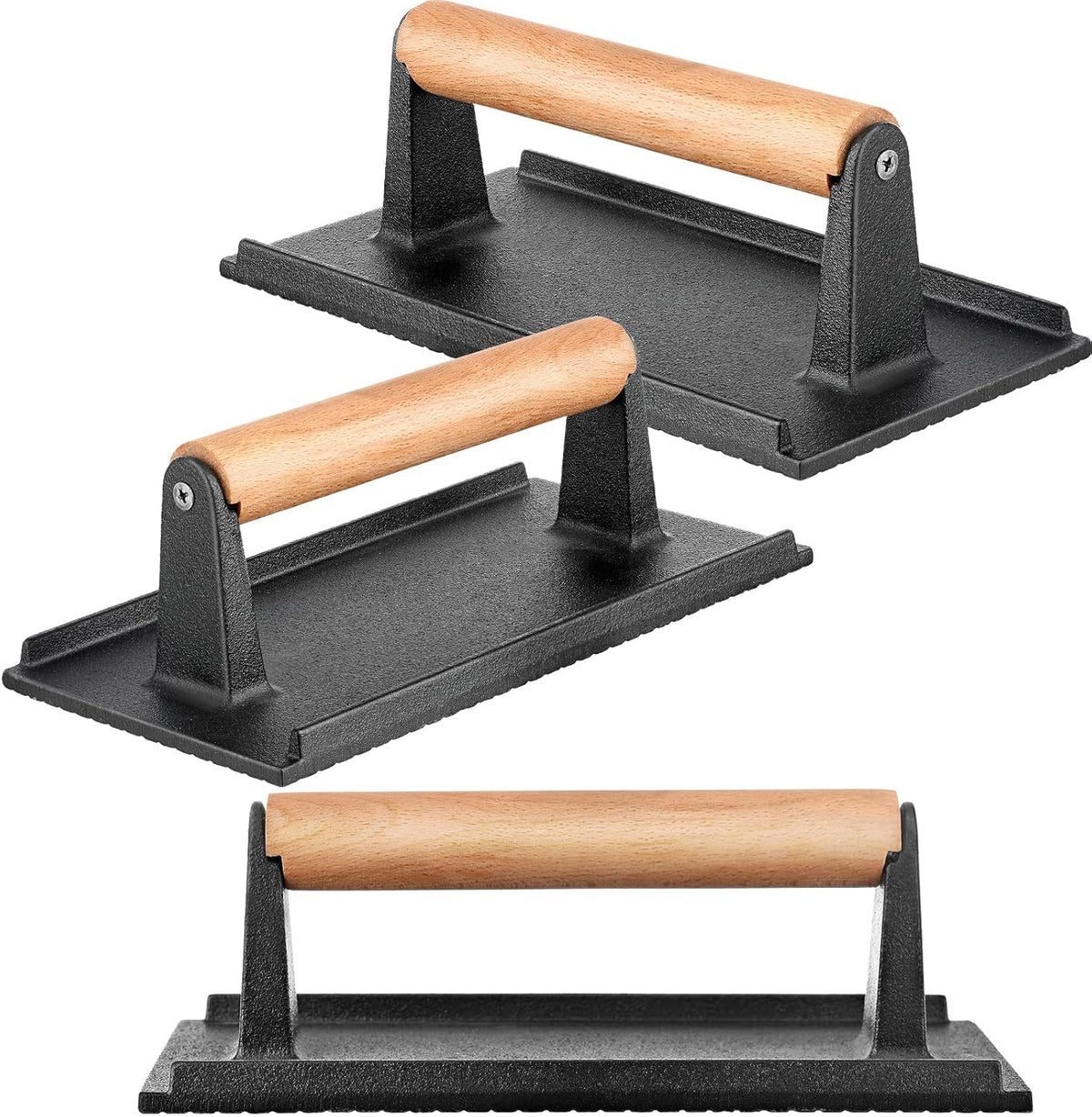 3 Pcs Cast Iron Grill Press 8 x 4 Inch Griddle Hamburger Press