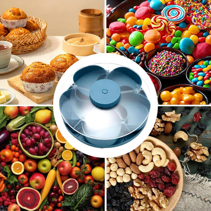 Divided Serving Tray Thats Spins | Spins Snackle Box Container | 5 Compartments Rotating Snack Spinner Serving Tray with Lid | Snack Organizer Appetizer Fruit Servings Trays for Partys, Kitchen