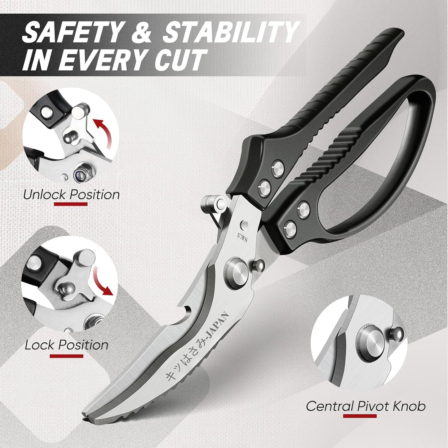 TIVOLI Kitchen Scissors Set Silver,Japanese Stainless Steel Kitchen Shears for Food, Heavy Duty Poultry Shears, Food Scissors for Meat,Chicken Bones and Turkey,Ideal Gift