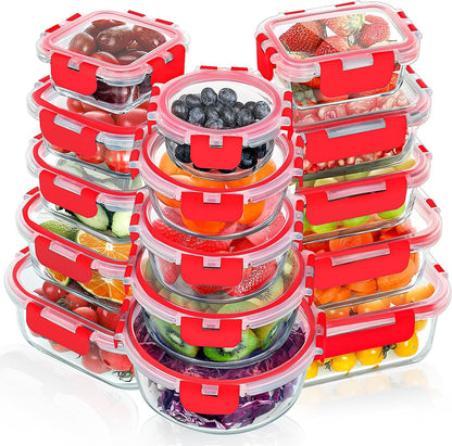 VERONES 30 Pieces Glass Meal Prep Containers Set, Stackable Glass Food Storage Containers with Lids-Airtight Lunch Containers，for Microwave, Oven, Freezer & Dishwasher,Grey