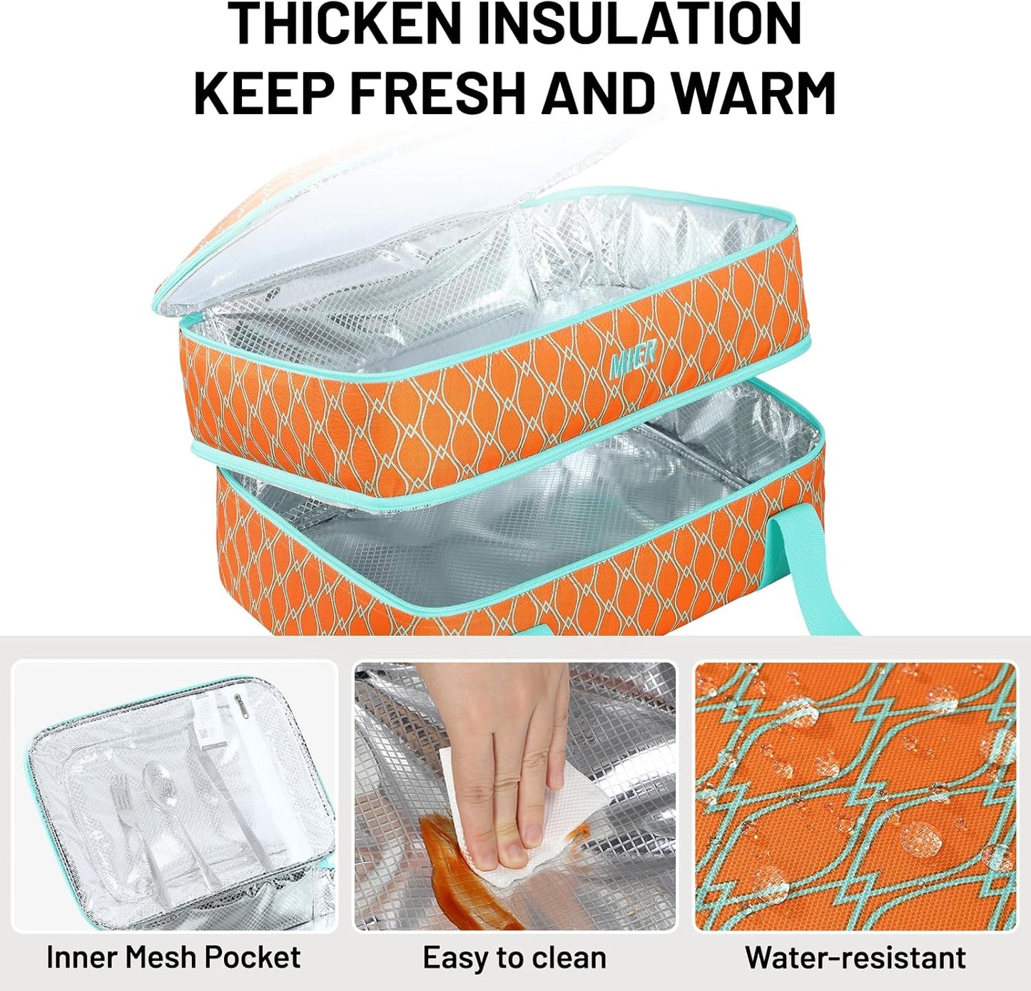 MIER Insulated Casserole Carrier for Hot or Cold Food Thermal Food Carrier Bag for Lasagna Potluck Parties Picnic Cookouts, Fits 9"x13" Baking Dish/Foil Pan, Red