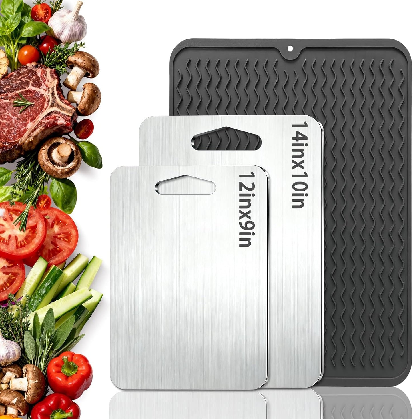 2mm Thicker Upgraded Anti-Slip 3pcs Cutting Boards,316 Food Grade Stainless Steel,Healthy Kitchen Cutting Board, Perfect for Chefs,Campers,And Gifts,17.7x11.8in,14.2x9.8in,11.8x9.1in