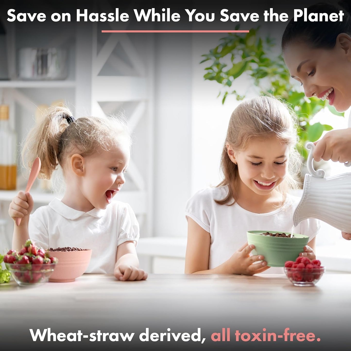 FOODLE Wheat Straw Dinnerware Set - BPA Free & Safety Tested - Microwave & Dishwasher Safe Dishes - Perfect for Camping, Picnic, RV, Dorm - Plates, Cups and Bowls - Great for Kids & Adults - For 4