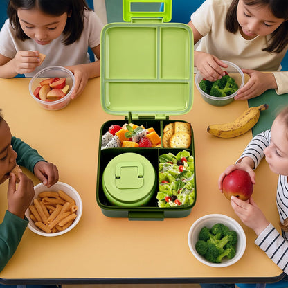 Bento Lunch Box for Kids with 8oz Soup Thermo Leak-Proof Lunch Food Containers with Snack Sauce Container for Kid Girls Boys to School (Pink Mermaid)