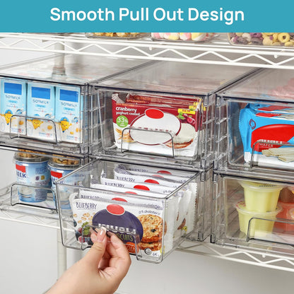 Vtopmart 4Pack Large Stackable Pantry Storage Drawers, Clear Organizer Bins with Handles, Acrylic Drawer Organizers for Kitchen, Pantry, Bathroom Undersink, Cabinet Organization and Storage