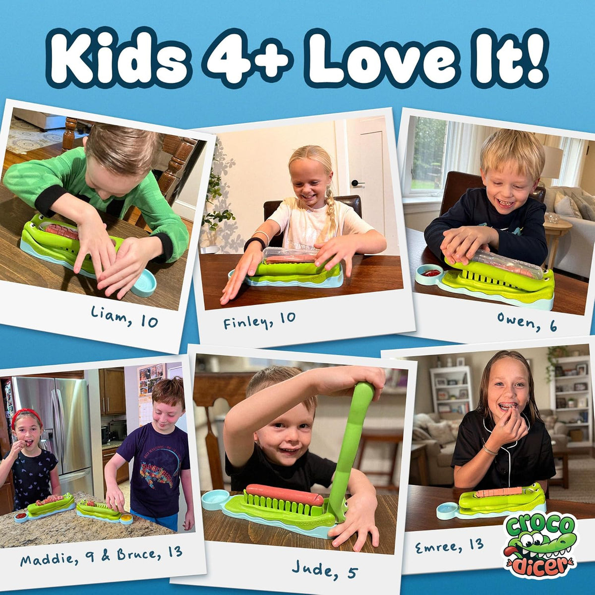 CrocoDicer: Fun Hot Dog Cutter That Lets Kids Cut Their Own Hot Dogs Safely. One Press = 24 Bites. Even Picky Eaters Will Love Dinner Time. 100% Kid and Crocodile Safe (Not Approved by Alligators).