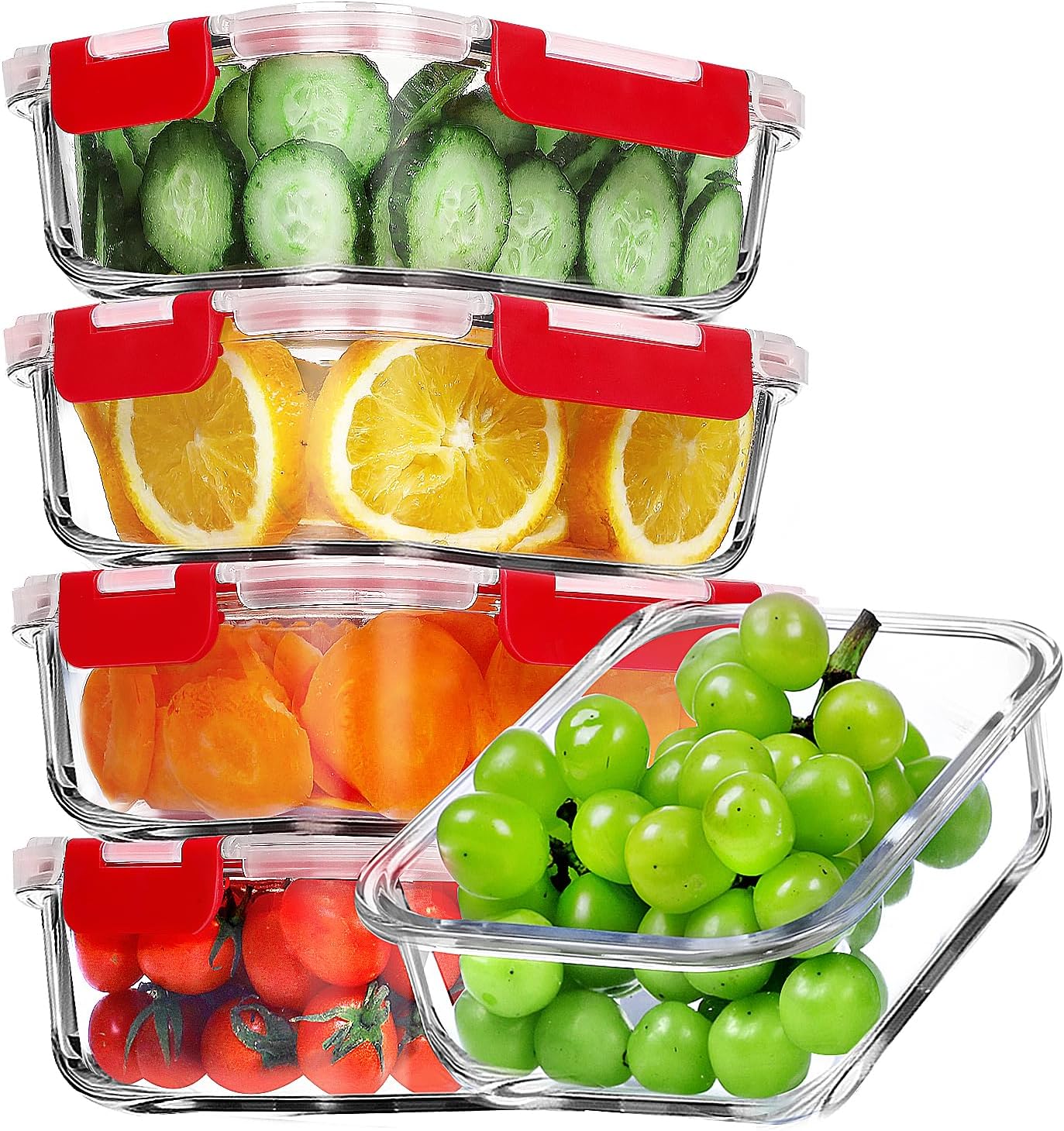 VERONES 5 Pack 36 OZ Glass Meal Prep Containers, Airtight Glass Lunch Containers Set, Glass Food Storage Containers with Lids,Exclusive of BPA, for Microwave, Oven, Freezer & Dishwasher Friendly,Grey