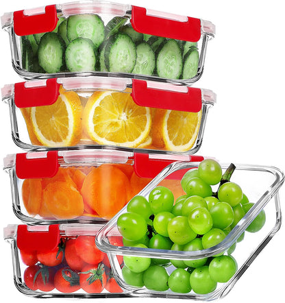 VERONES 5 Pack 36 OZ Glass Meal Prep Containers, Airtight Glass Lunch Containers Set, Glass Food Storage Containers with Lids,Exclusive of BPA, for Microwave, Oven, Freezer & Dishwasher Friendly,Grey