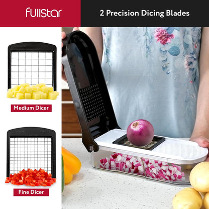 Fullstar Core Vegetable Chopper - Chop and Slice Lid - Food Chopper with Container, Veggie Chopper, Fruit Slicer, Onion Dicer - Meal Prep Essential - Kitchen Gadgets and Gifts (6-in-1, White/Black)