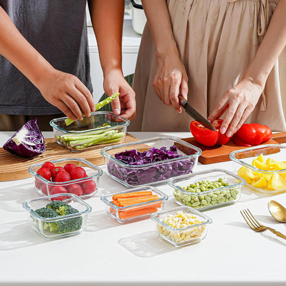 8-piece glass food storage container, glass pre meal preparation container, with sealing cover, suitable for use in microwave ovens, ovens, refrigerators, and dishwashers