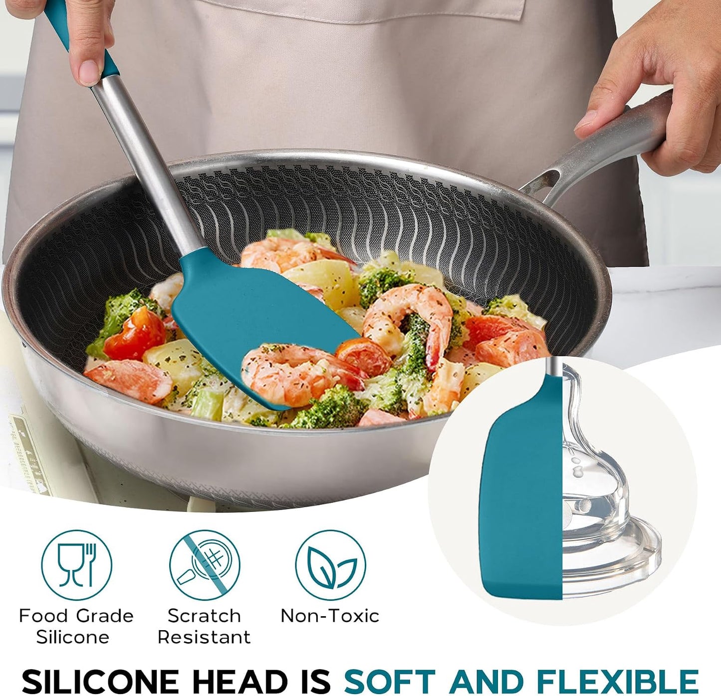 Onader Kitchen Utensils Set, 15 Pcs Silicone Cooking Utensils Set with Holder and Heat Resistant Stainless Steel Handle for Nonstick Cookware - Black
