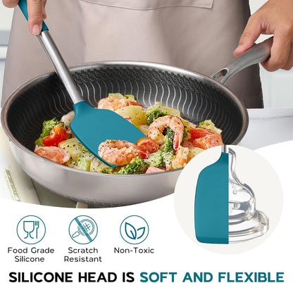 Onader Kitchen Utensils Set, 15 Pcs Silicone Cooking Utensils Set with Holder and Heat Resistant Stainless Steel Handle for Nonstick Cookware - Black