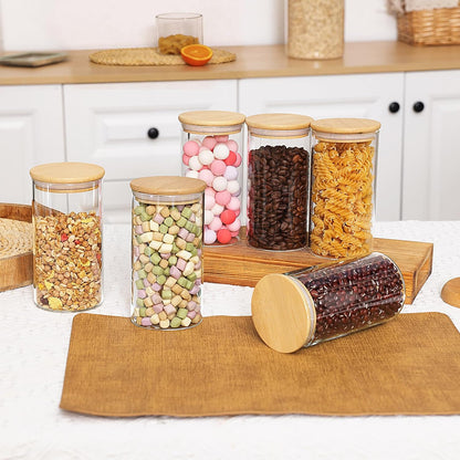 Moretoes 3 Pack 2qt Glass Storage Containers with Bamboo Press Lids, Large Airtight Food Storage Jars for Pantry, Flour, Sugar, Dry Goods