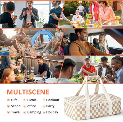 Insulated Casserole Carrier for Hot or Cold Food,Pie Carrier Bag Lunch Tote for Potluck Parties/Picnic/Cookouts, Fits 9"x13" Baking Dish,Grey