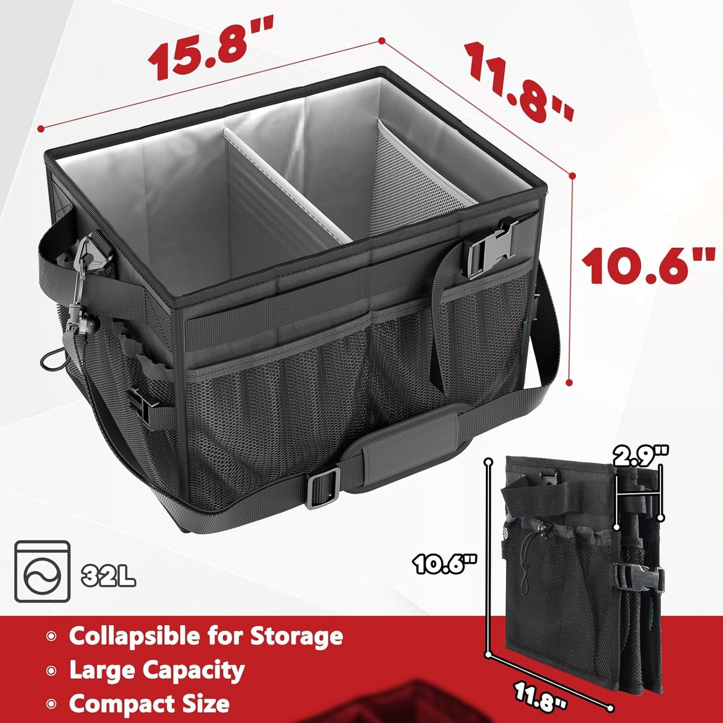 FANGSUN Black Grill Caddy, BBQ Organizer with Lid & Paper Towel Holder, Picnic Griddle Caddy for Outdoor Camping, Barbecue Accessories Organizer, 32L Capacity, Black