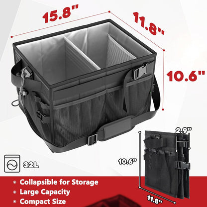 FANGSUN Black Grill Caddy, BBQ Organizer with Lid & Paper Towel Holder, Picnic Griddle Caddy for Outdoor Camping, Barbecue Accessories Organizer, 32L Capacity, Black