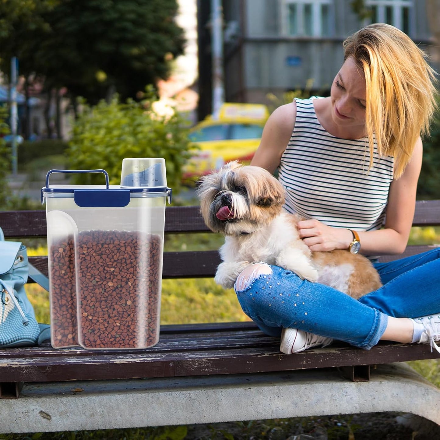 LEAWALK 5-7Lbs Dog Cat Food Storage Container with Upgraded Large Nozzle BPA-free, 4 Snap Seals Plastic Pet Food Storage Containers with Handles are Easy to Clean and Carry