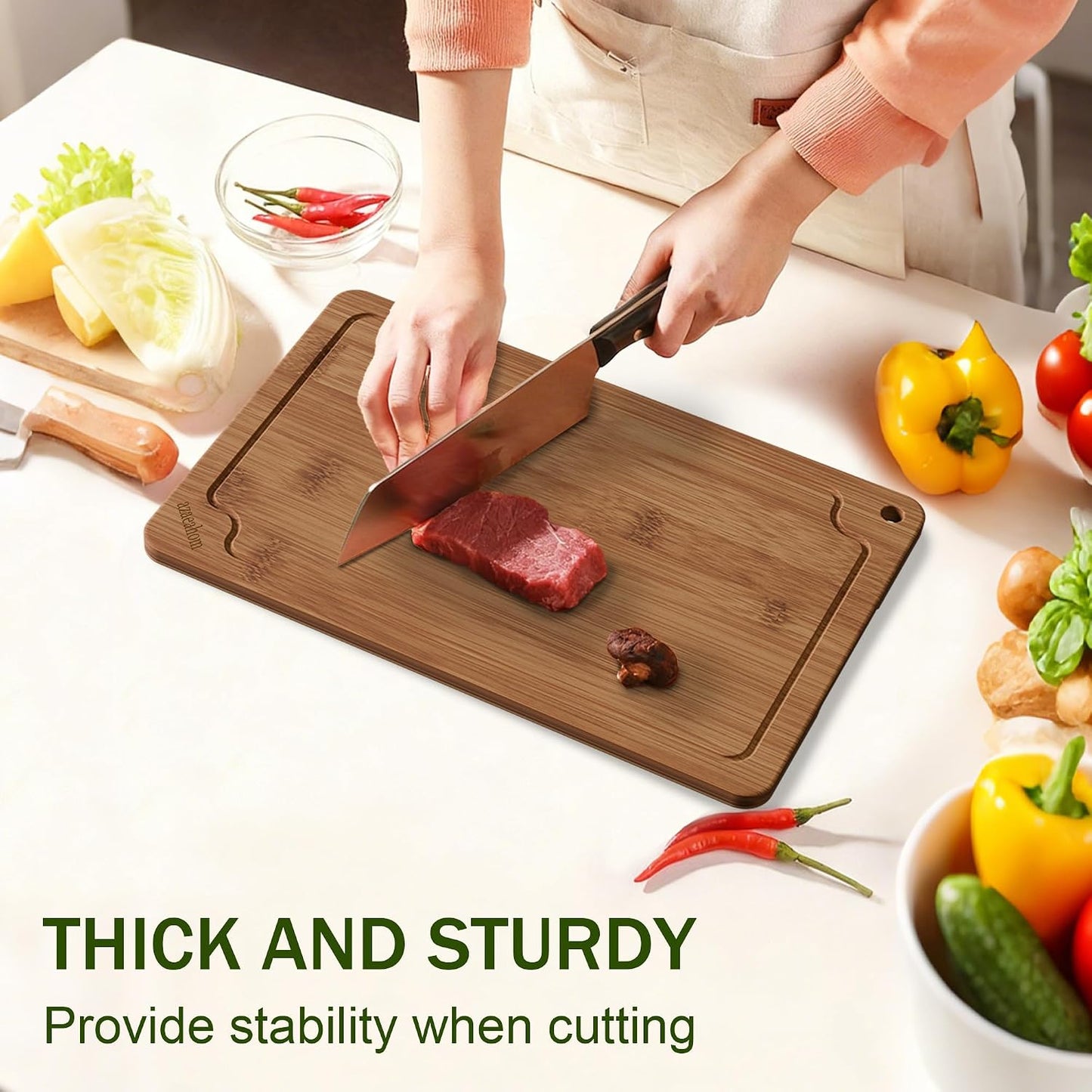 Bamboo Cutting Boards for Kitchen, Wood Cutting Board Set with Juice Grooves & Built-in Handles, Large Medium Small Chopping Board for Meat, Vegetables, Fruit
