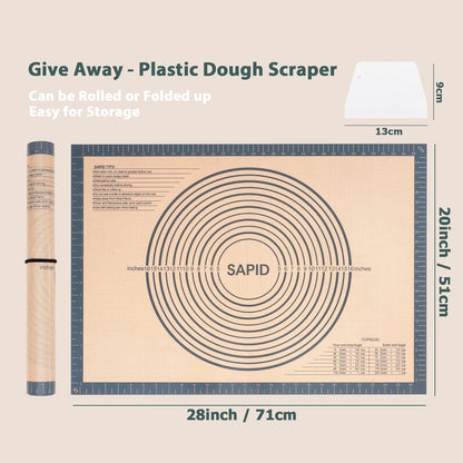 Sapid Extra Thick Silicone Pastry Mat Non-slip with Measurements for Non-stick Silicone Baking Mat Extra Large, Dough Rolling, Pie Crust, Kneading Mats, Countertop, Placement Mats (24" x 36", Gray)