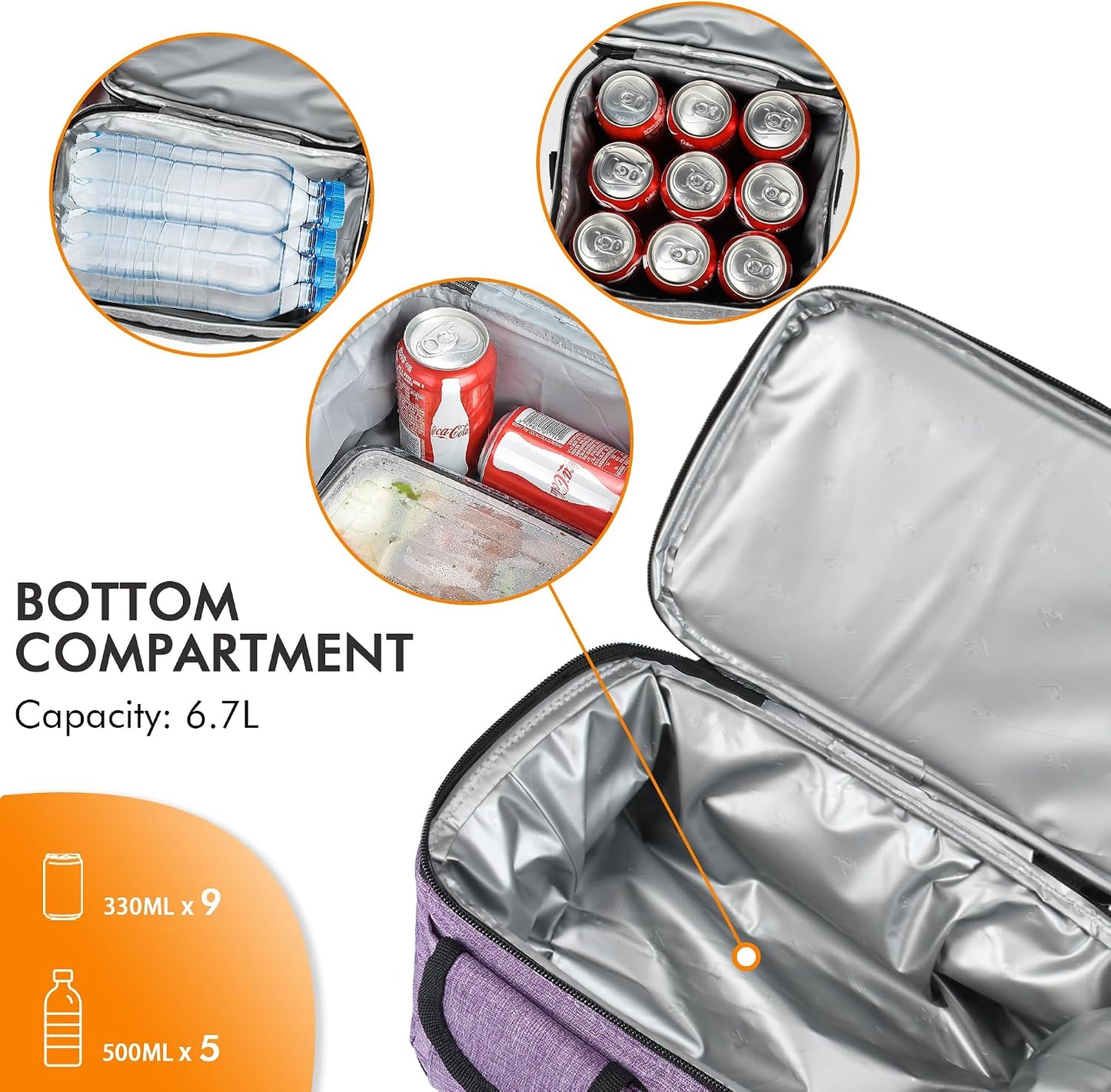 Tirrinia Reusable Lunch Box for Men Women, Insulated Lunch Bag Adult Work, Double Decker Leakproof Lunchbox for Office Picnic Beach—Dual Compartment Lunch Cooler Bag