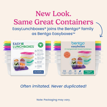 Bentgo Easyboxes 4-Compartment Snack Containers - 8-Piece Set with 4 Trays & 4 Custom-Fit Lids to Seal in Freshness - Reusable Food Storage & Meal Prep Bento BPA-Free Containers (Classic)