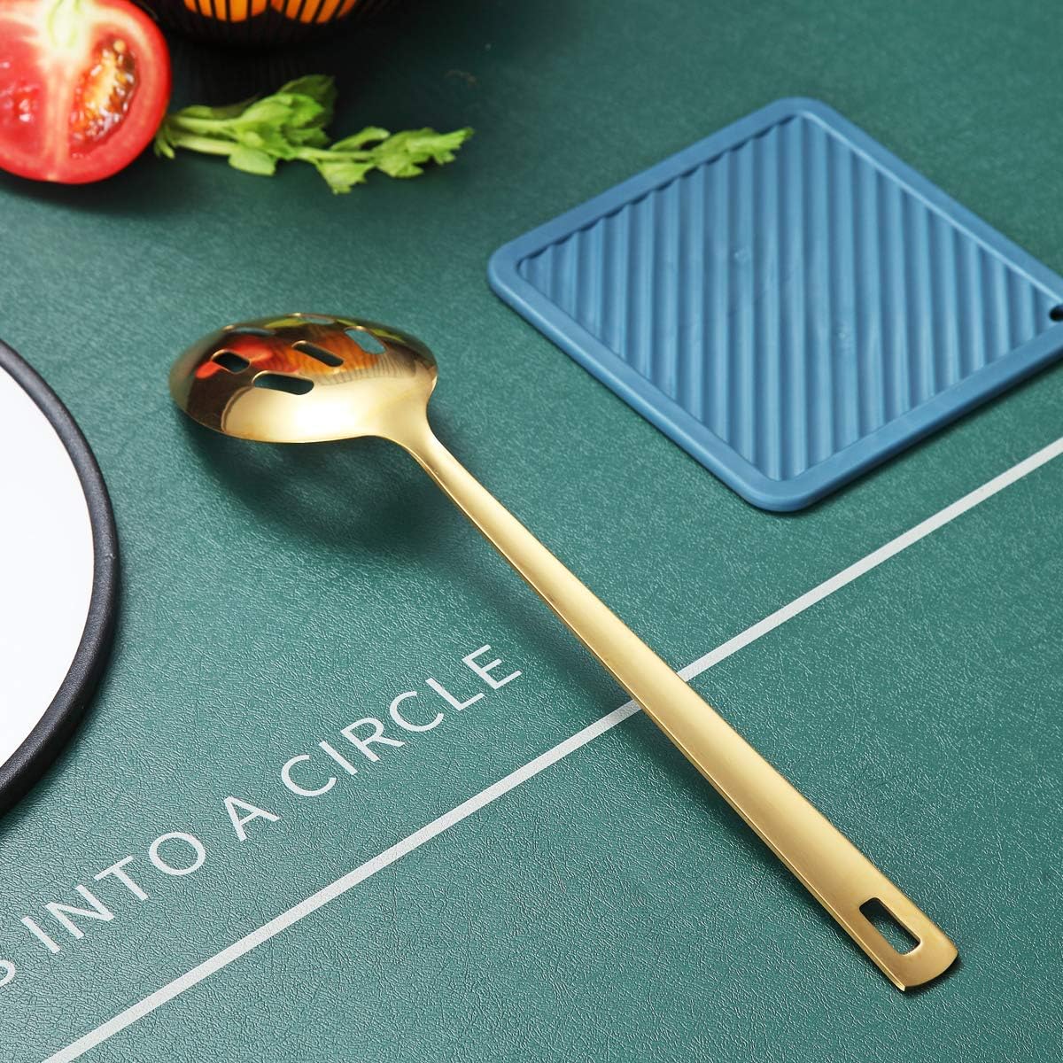 Gold Ladle, Berglander Stainless Steel Kitchen Ladle With Titainium Gold Plating, Soup Ladle, Cooking Ladle, Metal Soup Spoon For Cooking, Dishwasher Safe, Easy to Clean