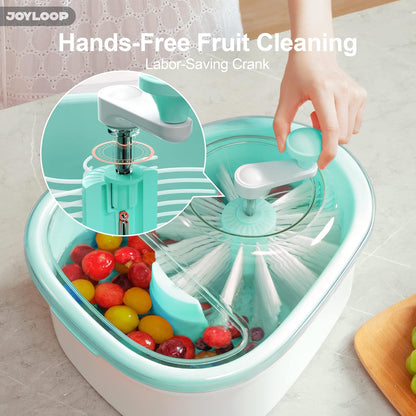 JOYMOOP Fruit Washer and Spinner with Brush, Large Cleaning Bowl for Fruits, Vegetables and Salad, Produce Scrubber