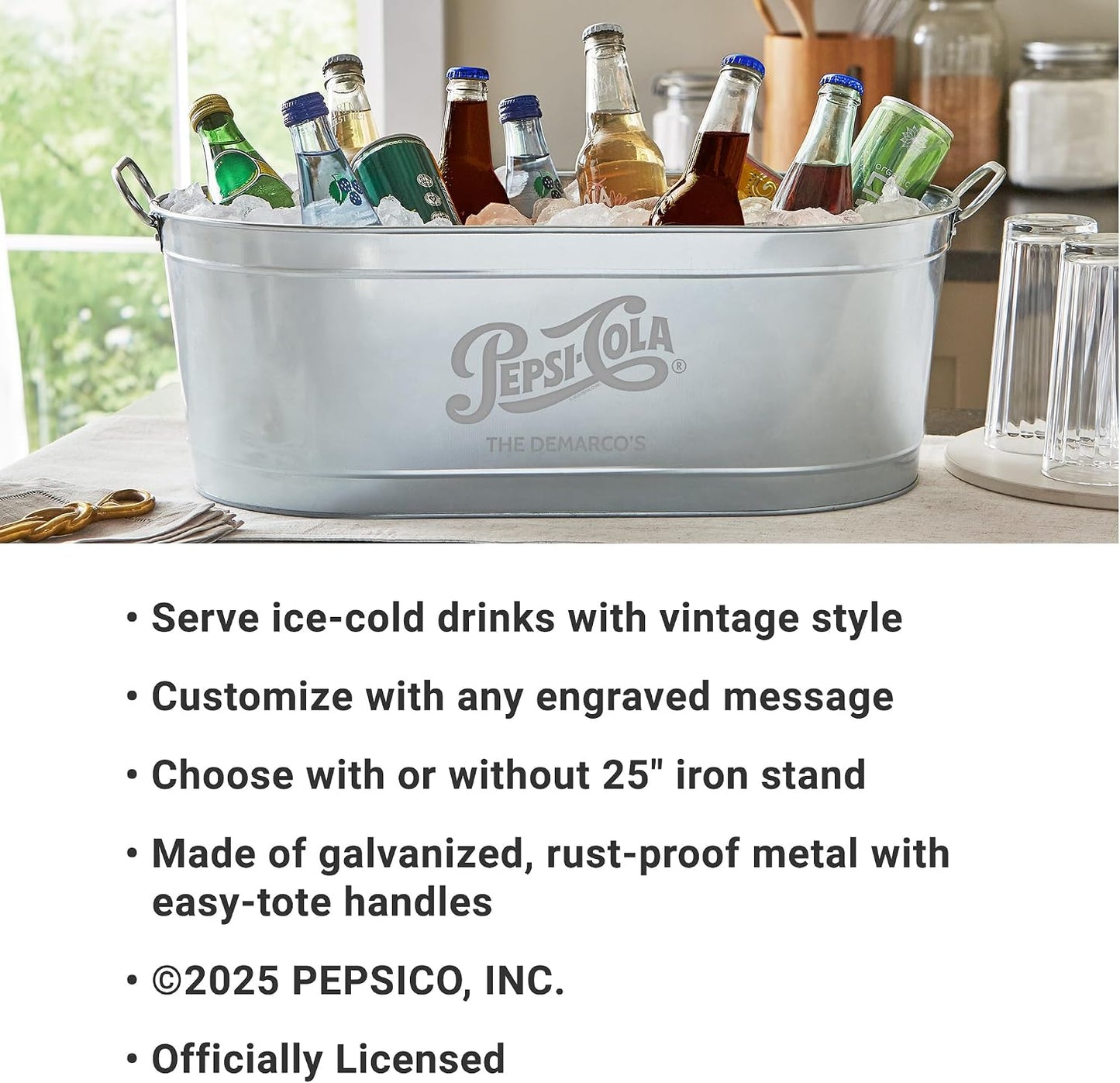 Let's Make Memories Personalized Beverage Tub - Custom Beverage Tub - Customize With Name & initial - Galvanized Drink Tub - 20 ¾"L x 11 ¾"W x 7" H - 5.5 Gallons