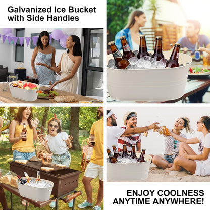 3 Pack 15.3" x 9" x 6" Yellow Metal Galvanized Tub with Handles, 3 Gallon Large Beverage Tubs for Parties, Beer, Wine, and Cocktails, Rust-Proof and Durable Ice Buckets
