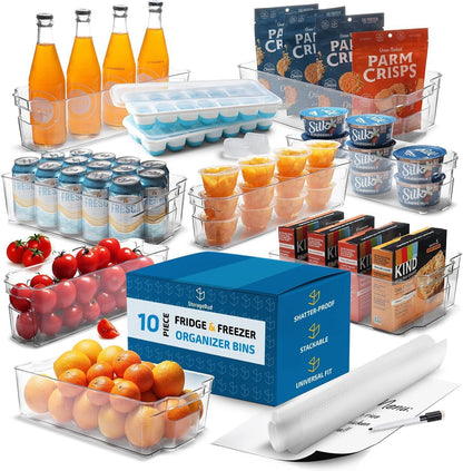STORAGEBUD Fridge Organizer - 14 Piece Refrigerator Organizer Bins - Stackable Freezer Organizer - Clear Refrigerator Organizer - Acrylic Fridge Bins, (VDS-SB-BIN-14SET)