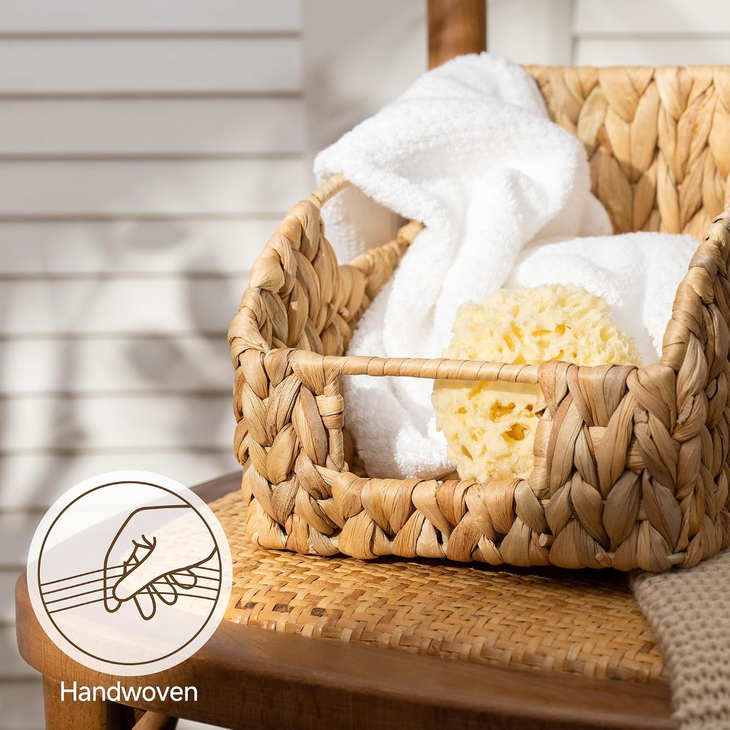 StorageWorks Water Hyacinth Pantry Storage Baskets, Wicker Baskets with Built-in Handles, Handwoven Shelf Baskets for Organizing, Pantry Organizers and Storage, 3 Pack