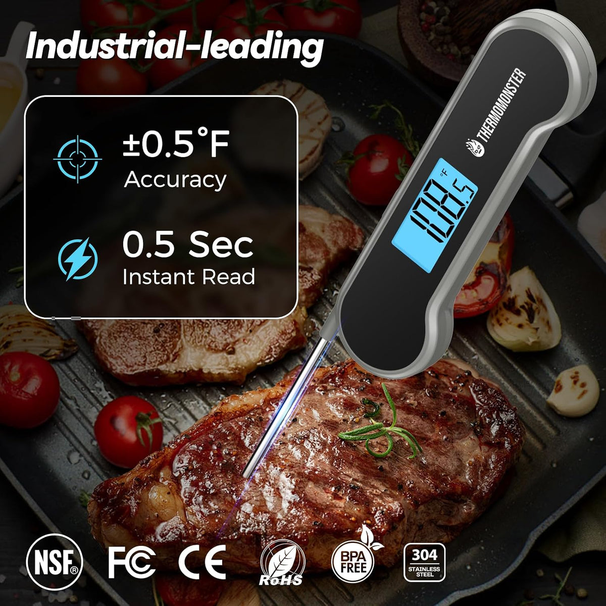 0.5 Sec Instant Read Meat Thermometer Digital for Cooking, Red
