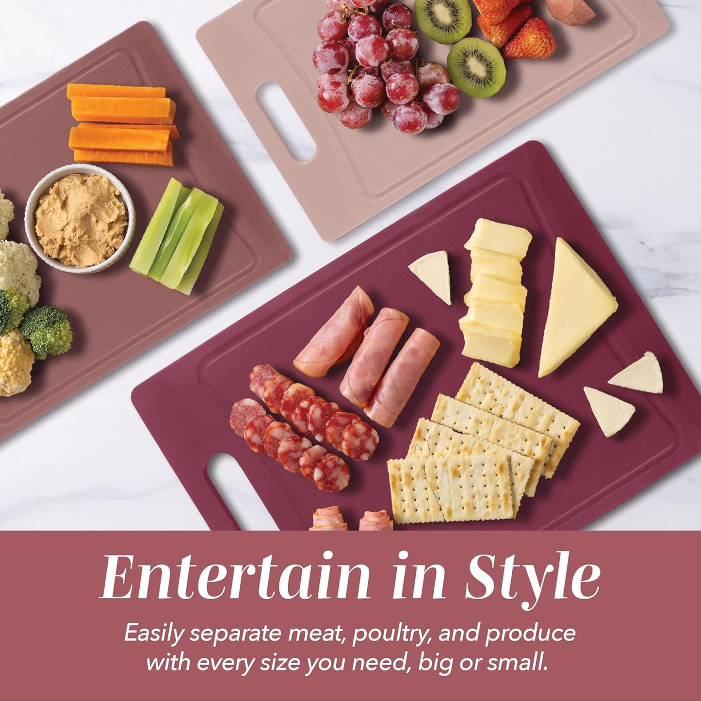 COOK WITH COLOR Non-Slip Cutting Board Set – Kitchen Essentials with Easy Grip Handle for Meat, Veggies, and Fruits, 3 Cutting Boards, Speckled White