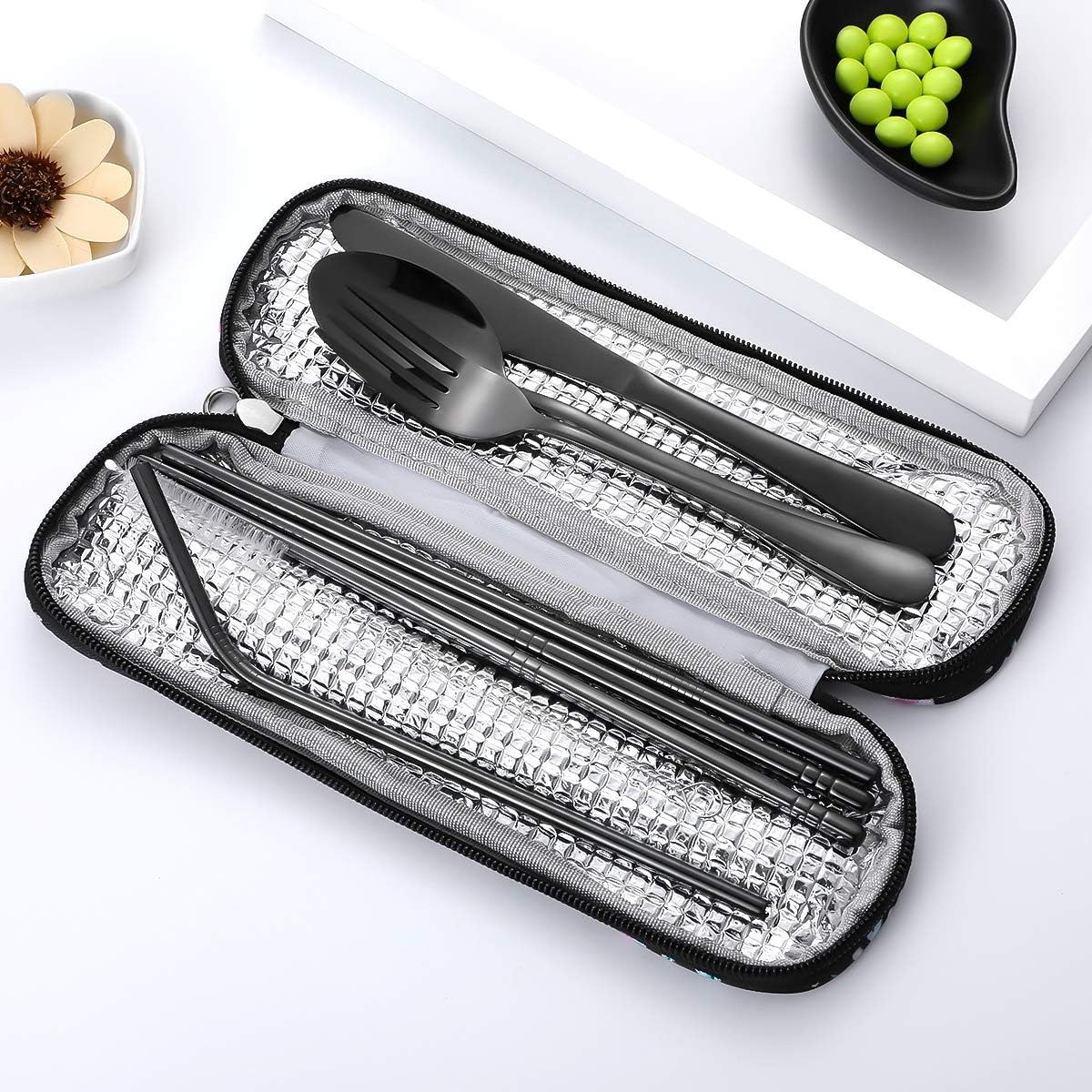 Travel Utensils,Reusable Silverware Set To Go Portable Cutlery Set with a Waterproof Carrying Case for Lunch Boxes Workplace Camping Picnic (Purple)