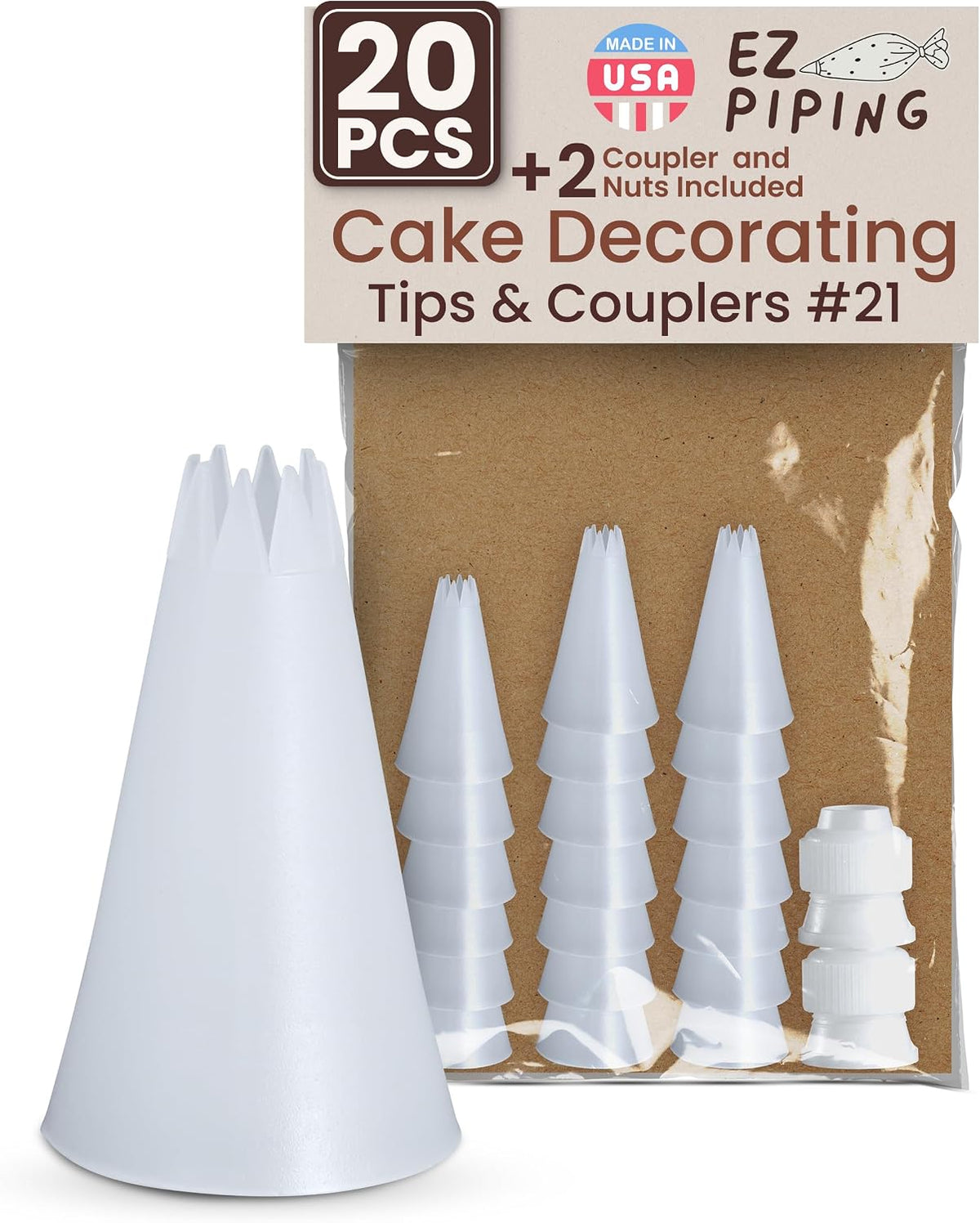 Reusable Plastic Piping Tips, Nozzles Standard Size Star Tip #20