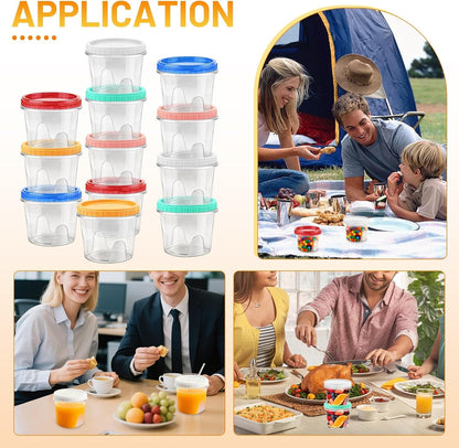 12 Pack Freezer Containers with Screw On Lids, 10oz Stackable Reusable Food Storage Container, Airtight Plastic Storage Containers with Twist Top Lids for Food Sauce Jello Soup