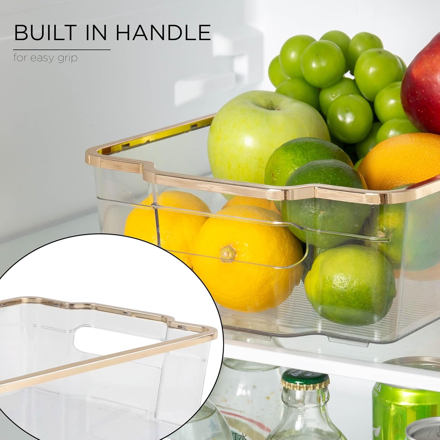 SIMPLEMADE Clear Refrigerator Organizer Bins - Clear Bins for Fridge, Containers for Fridge and Freezer, Multipurpose Storage for Kitchen, Office, Bathroom, Pack of 3 (Design 2)