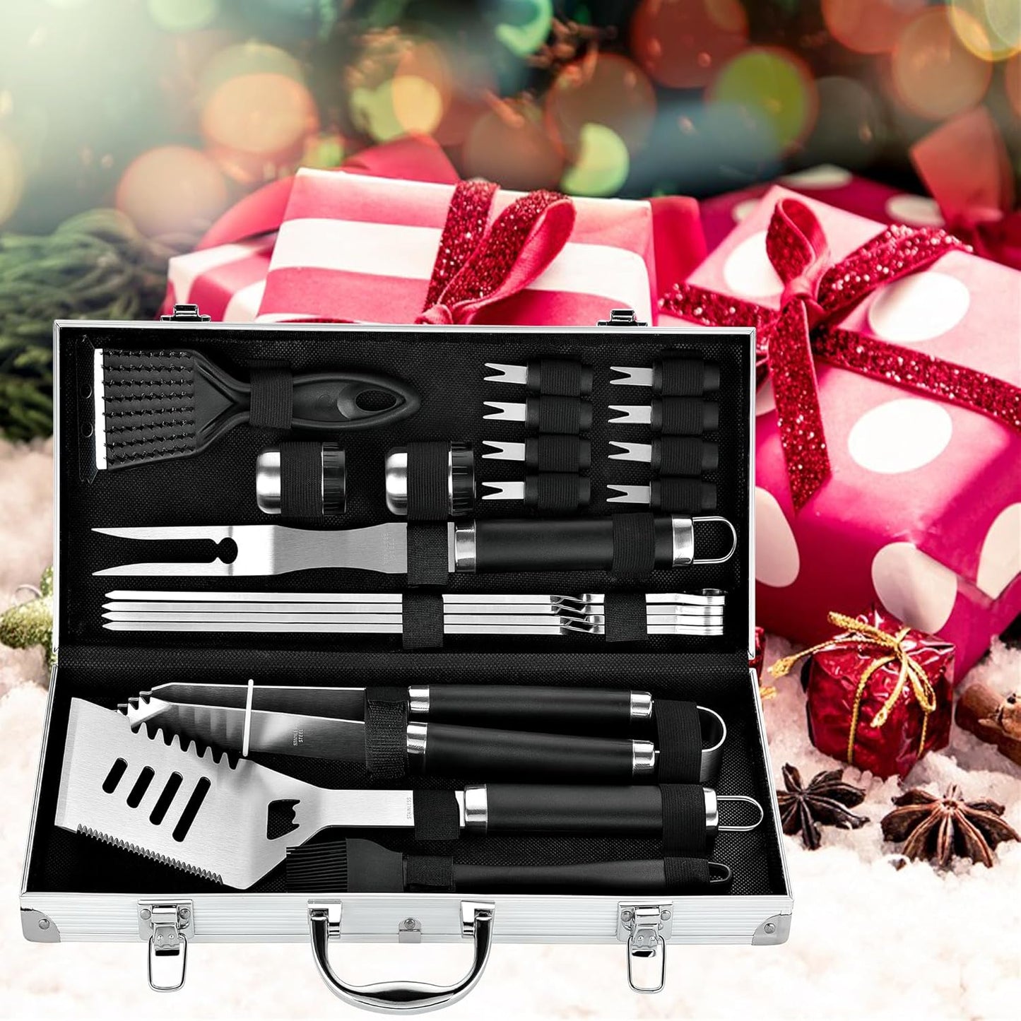 ROMANTICIST 20pcs Heavy Duty BBQ Grill Tool Set in Case - The Very Best Grill Gift for Father's Day and Christmas - Professional BBQ Accessories Set for Outdoor Cooking Camping Grilling Smoking