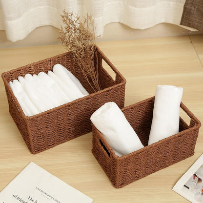 HOONEX Water Hyacinth Storage Baskets, Wicker Baskets for Storage, Hand Woven Baskets with Carry Handles, Set of 2, Natural